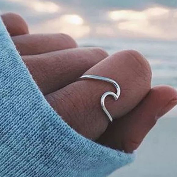 Silver Gold Ocean Wave Ring - Picture 3 of 7